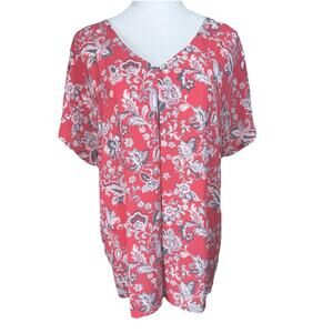 Loft Outlet Women's Sz XL Coral V-Neck Pleated Pullover Blouse Classic Casual